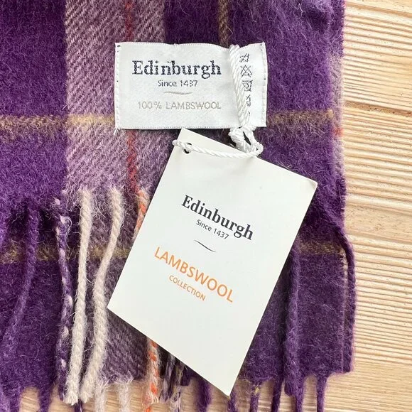 Edinburgh 100% Lambswool Tartan Scarf – Purple & Grey Plaid | NWT | Scotland Her - Picture 1 of 3